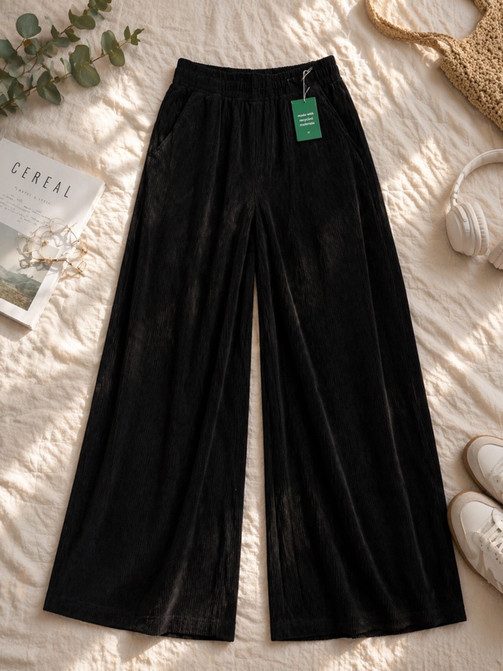 NWT Halara Flex High Waisted Wide Leg Corduroy Work Trousers XS Black